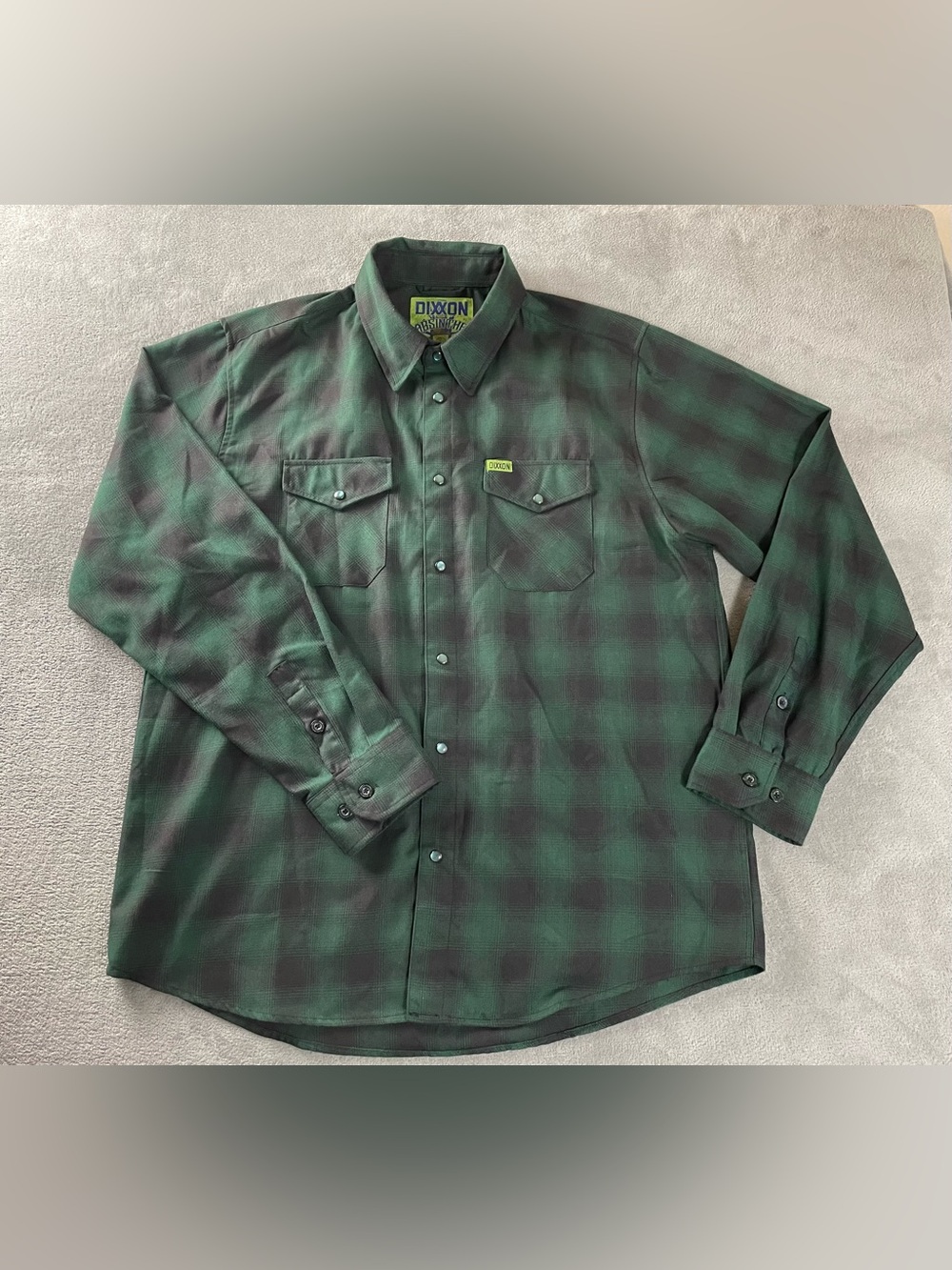 Dixxon Absinthe Flannel Shirt Pearl Snaps Mens XL Extra Large Green Black